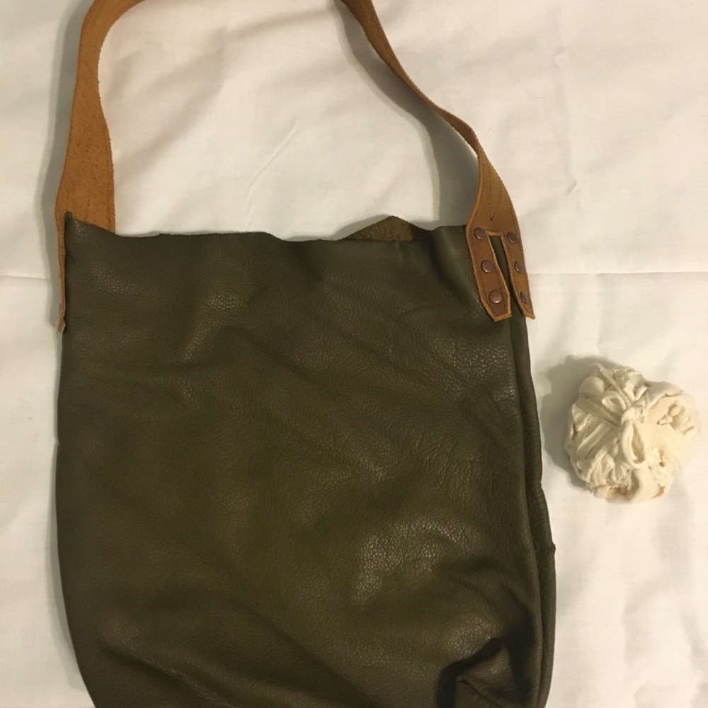 handmade raw edge leather bag (Ninth House Goods)